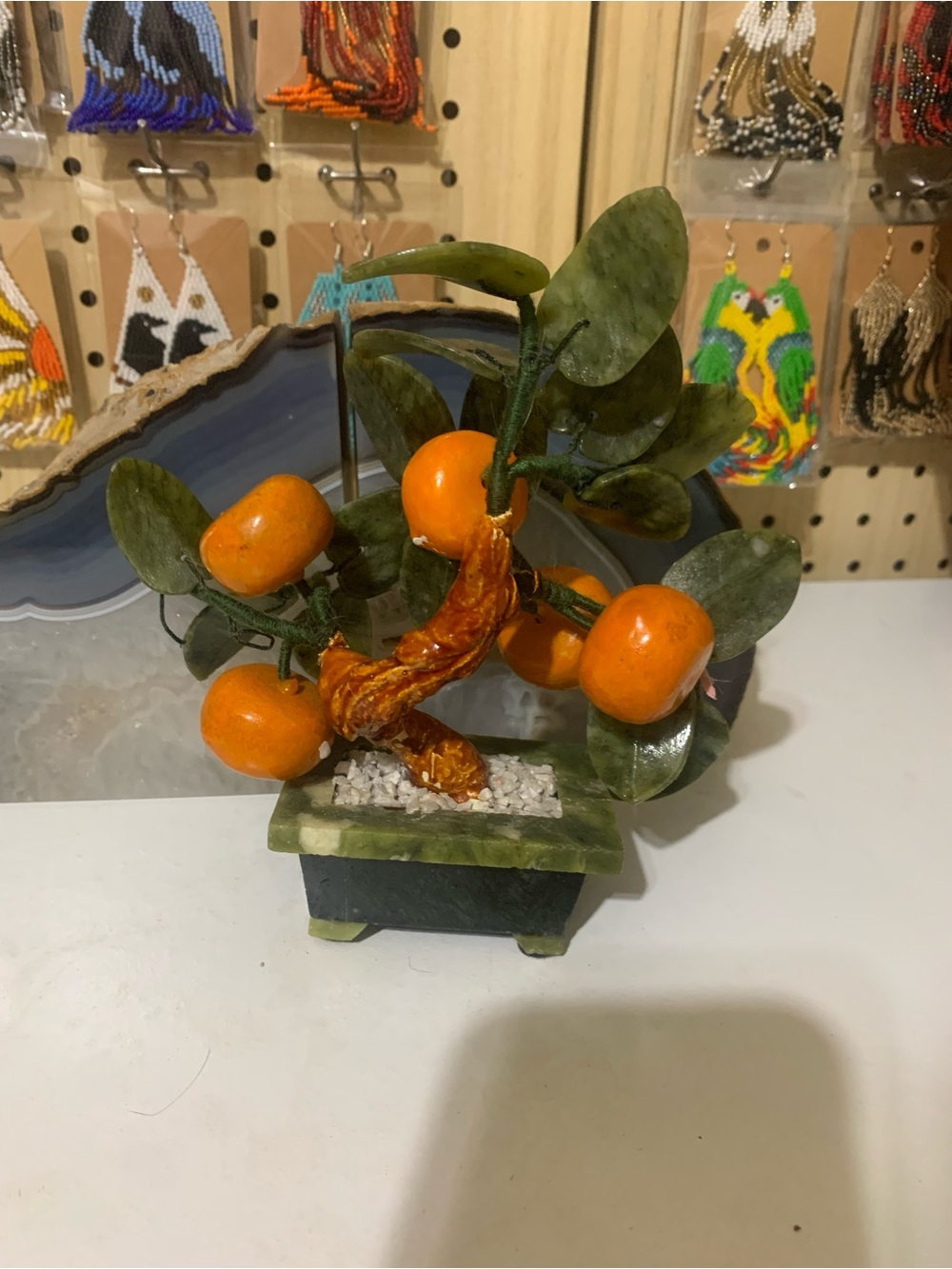 Orange Faux Citrus Bonsai in Green Planter